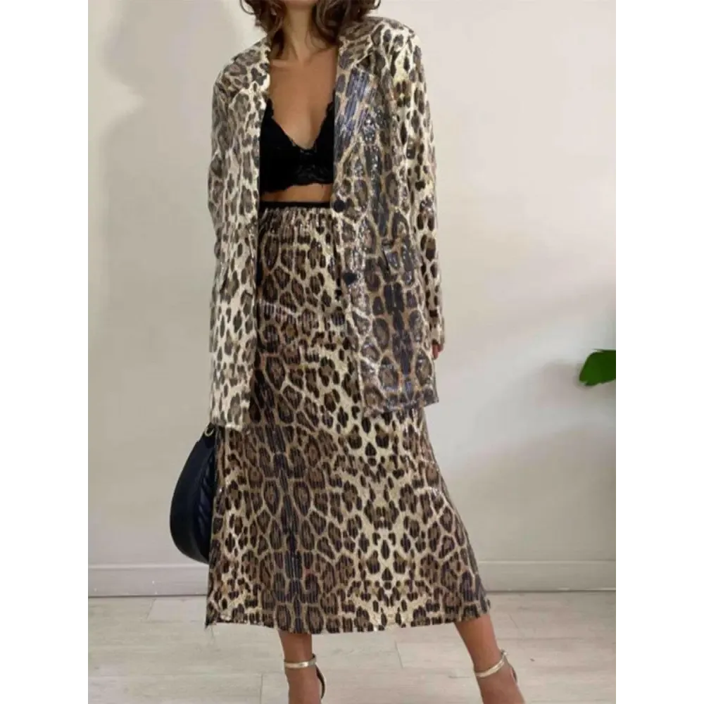 Leopard Lapel Collar Blazer for Luxurious Women's Fashion