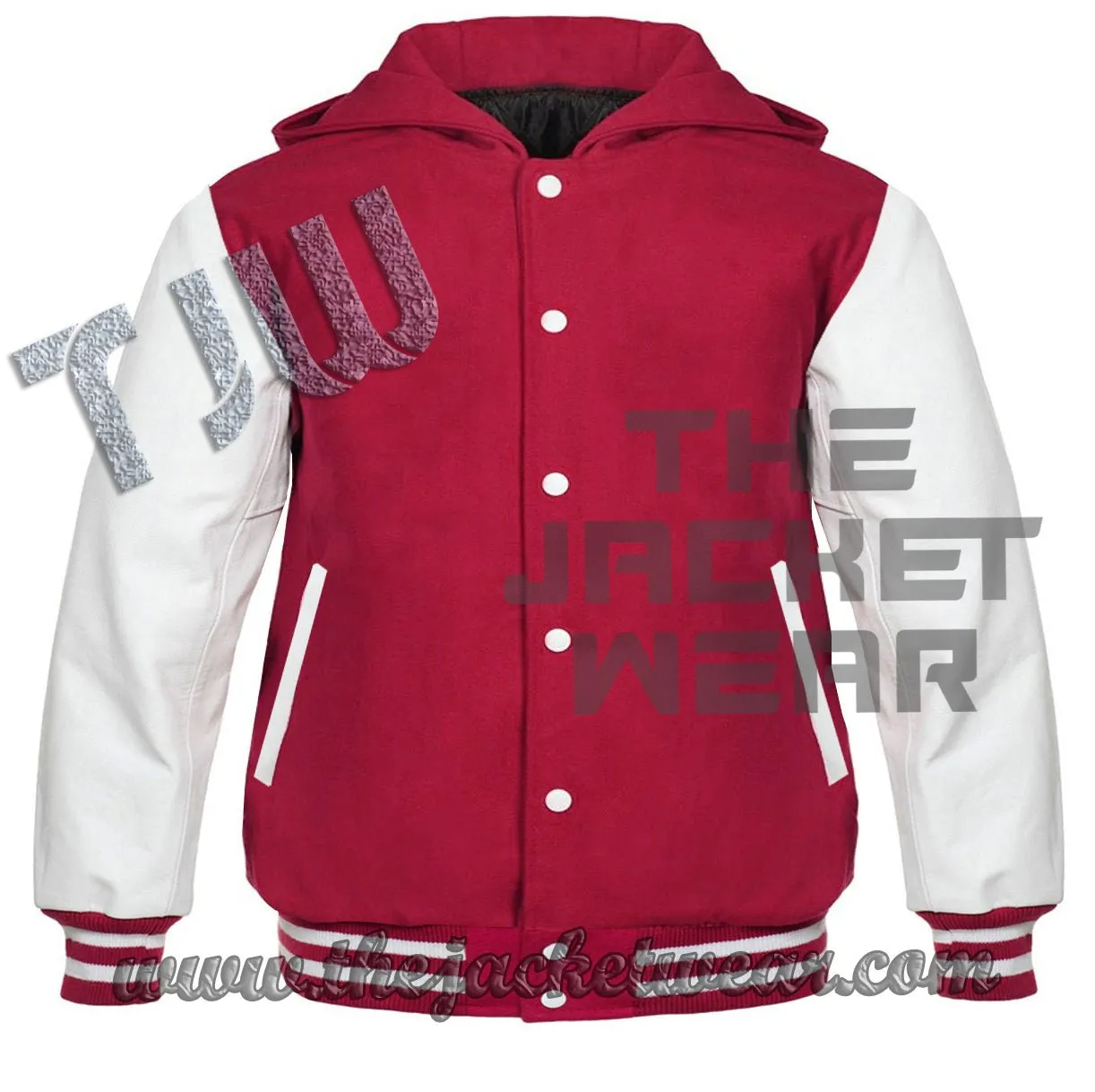 Lettermen Hoodies Red Wool & White Leather Sleeve with Maroon/White Trim