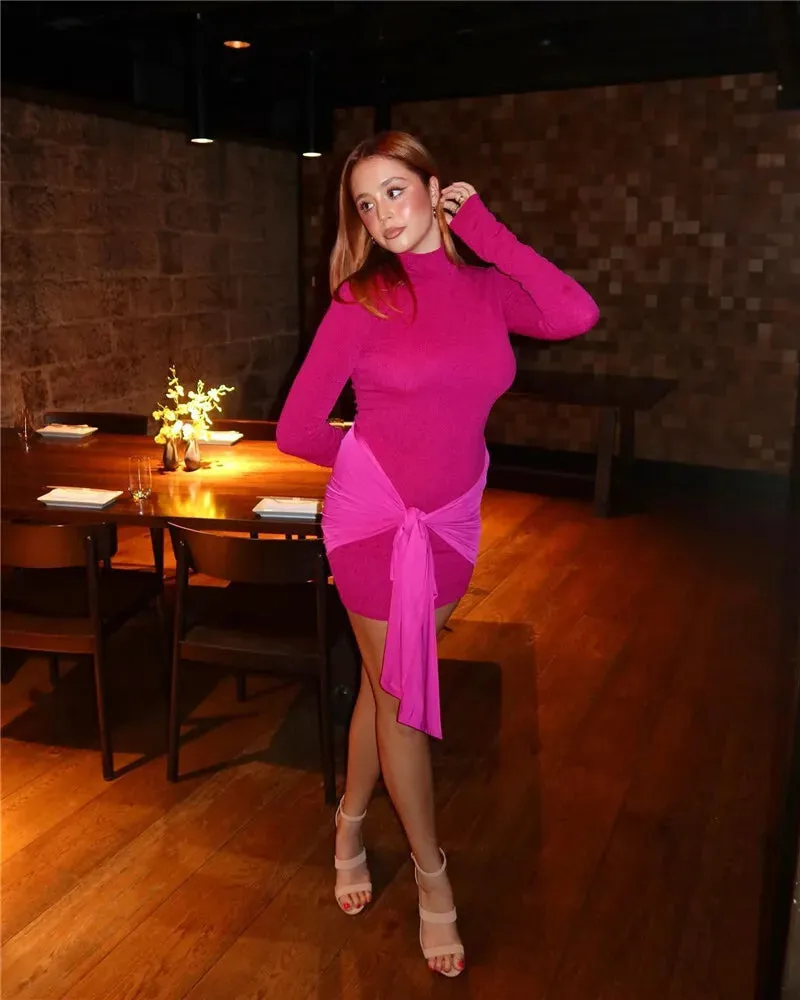 Long Sleeve Mini Dress Fashion Hip Wrap