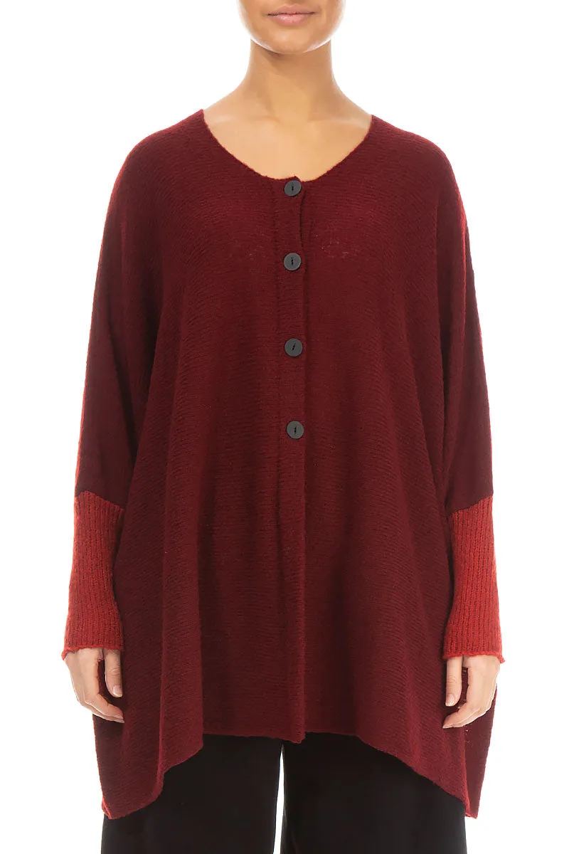 Loose Boxy Maroon Red Wool Cardigan