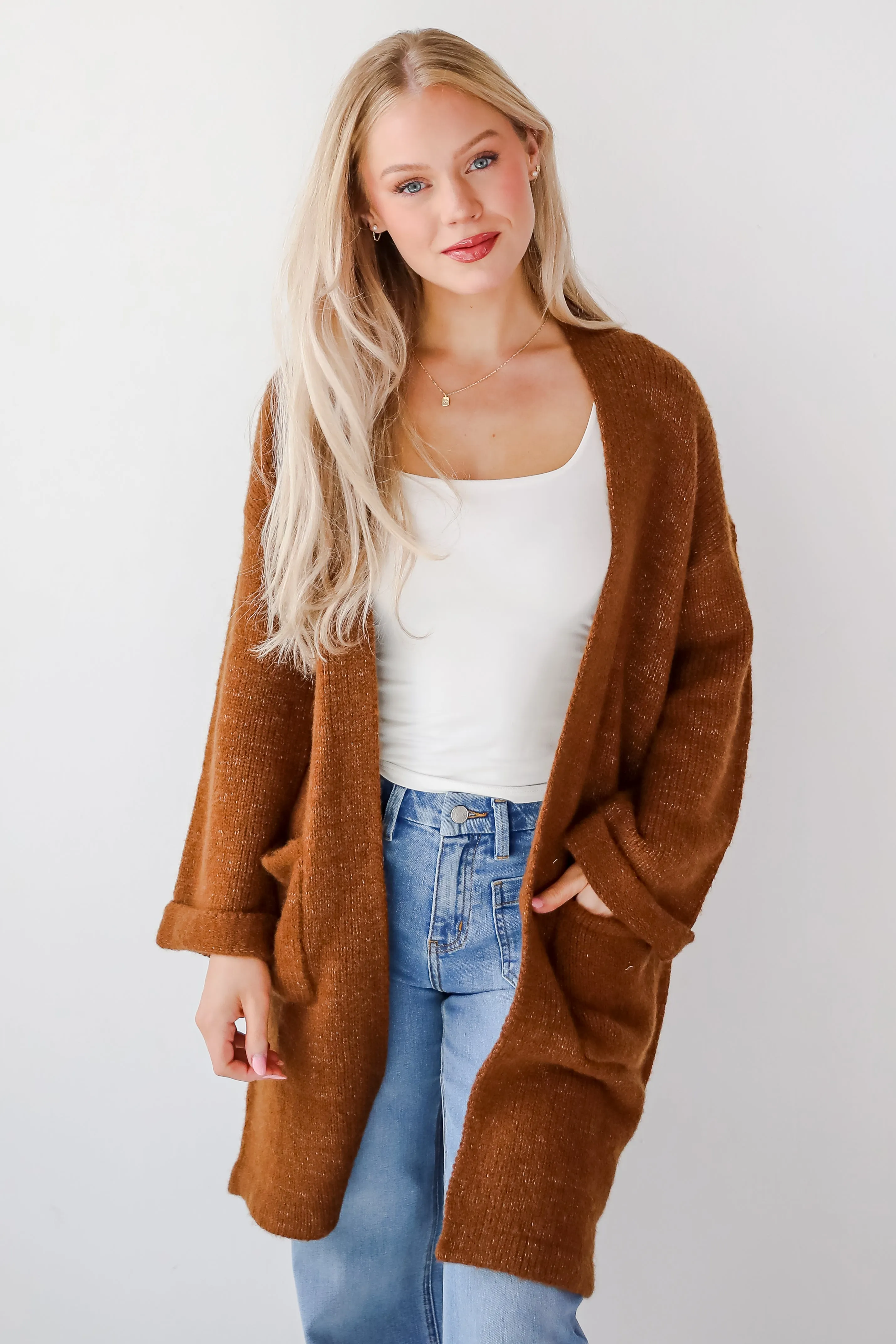 Luxurious Era Brown Longline Sweater Cardigan