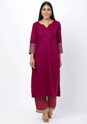 Magenta Addict Velvet Kurti with Banarsi Palazzo