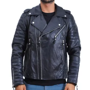 Men's Biker Quilted Lambskin Black Leather Jacket