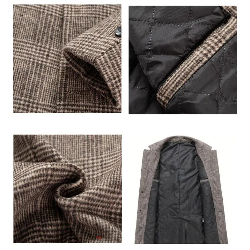 Men's Mid-length Lapel Plaid Woolen Coat 60778233F