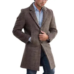 Men's Mid-length Lapel Plaid Woolen Coat 60778233F