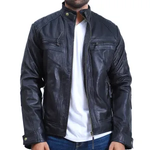 Men's Quilted Cafe Racer Biker Leather Jacket