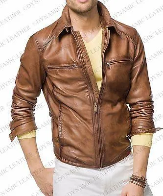 Mens Vintage Biker Style Motorcycle Cafe Racer Leather Jacket