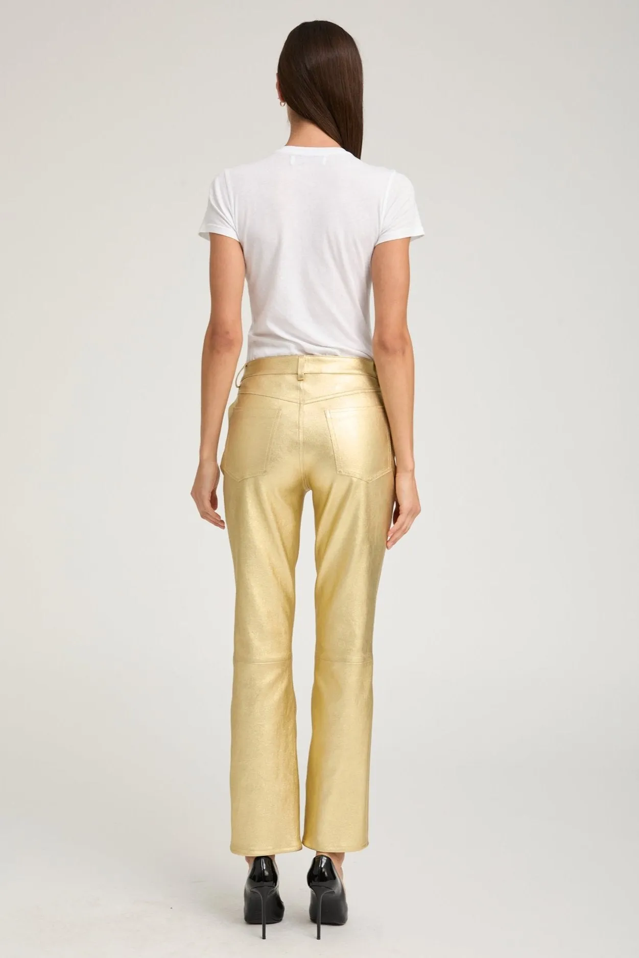 Metallic Gold Leather 5 Pocket Slim Straight