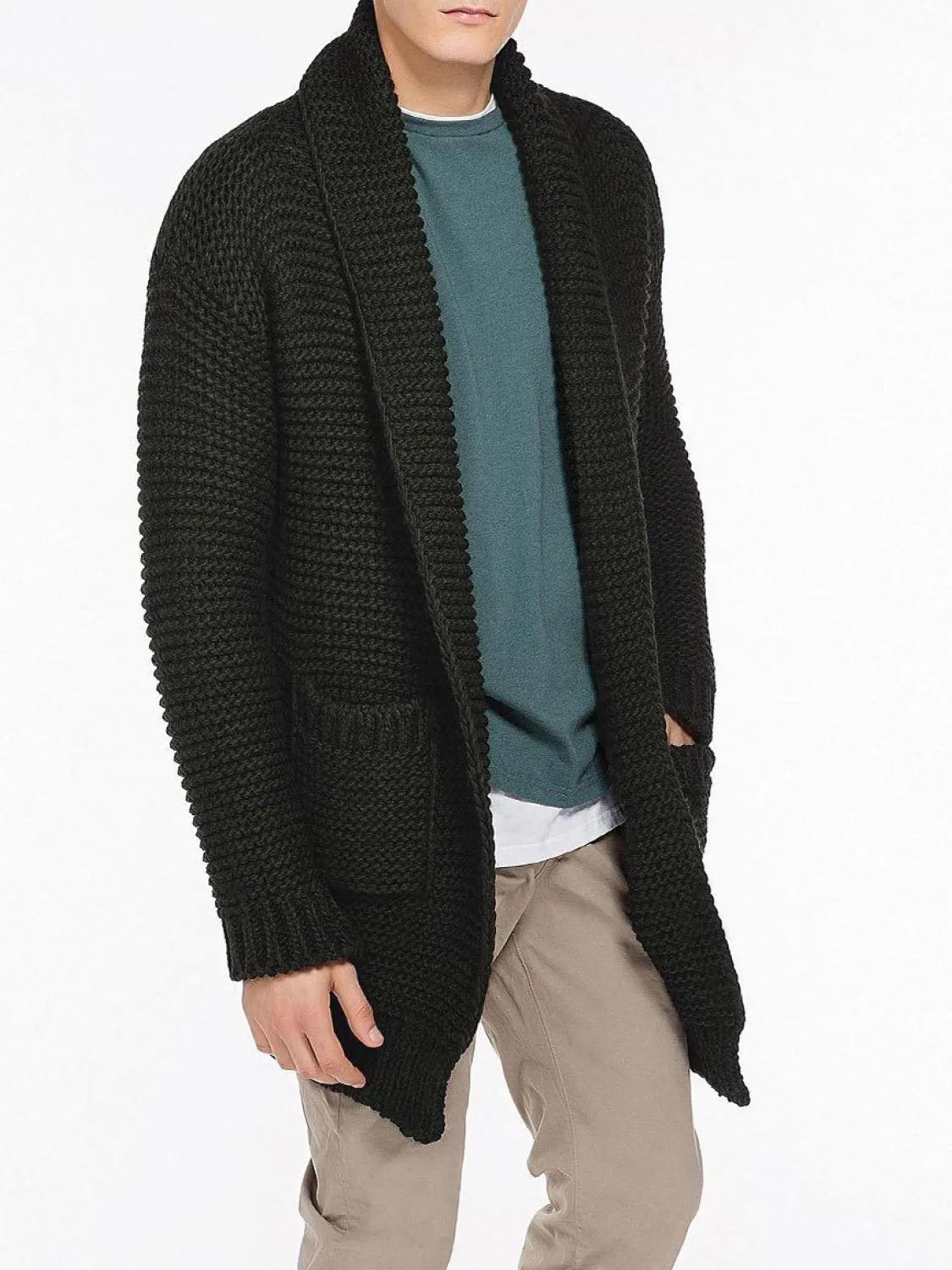 Oversized Shawl Collar Wool Blend Cardigan Army Green