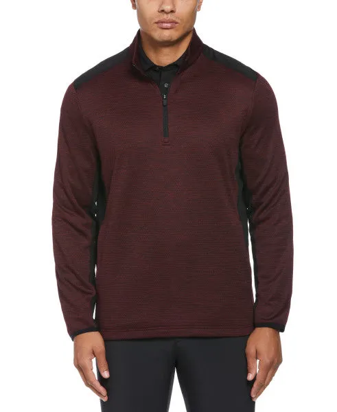 PGA Tour Mens 2 Tone Mesh Fleece Quarter-Zip Sweater