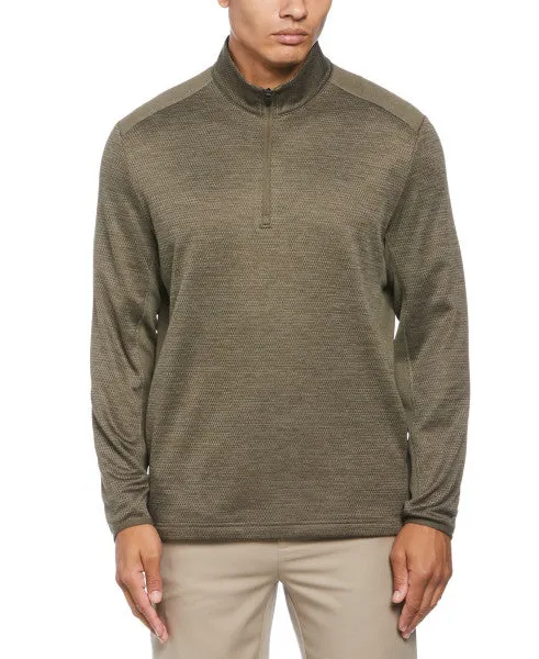 PGA Tour Mens 2 Tone Mesh Fleece Quarter-Zip Sweater