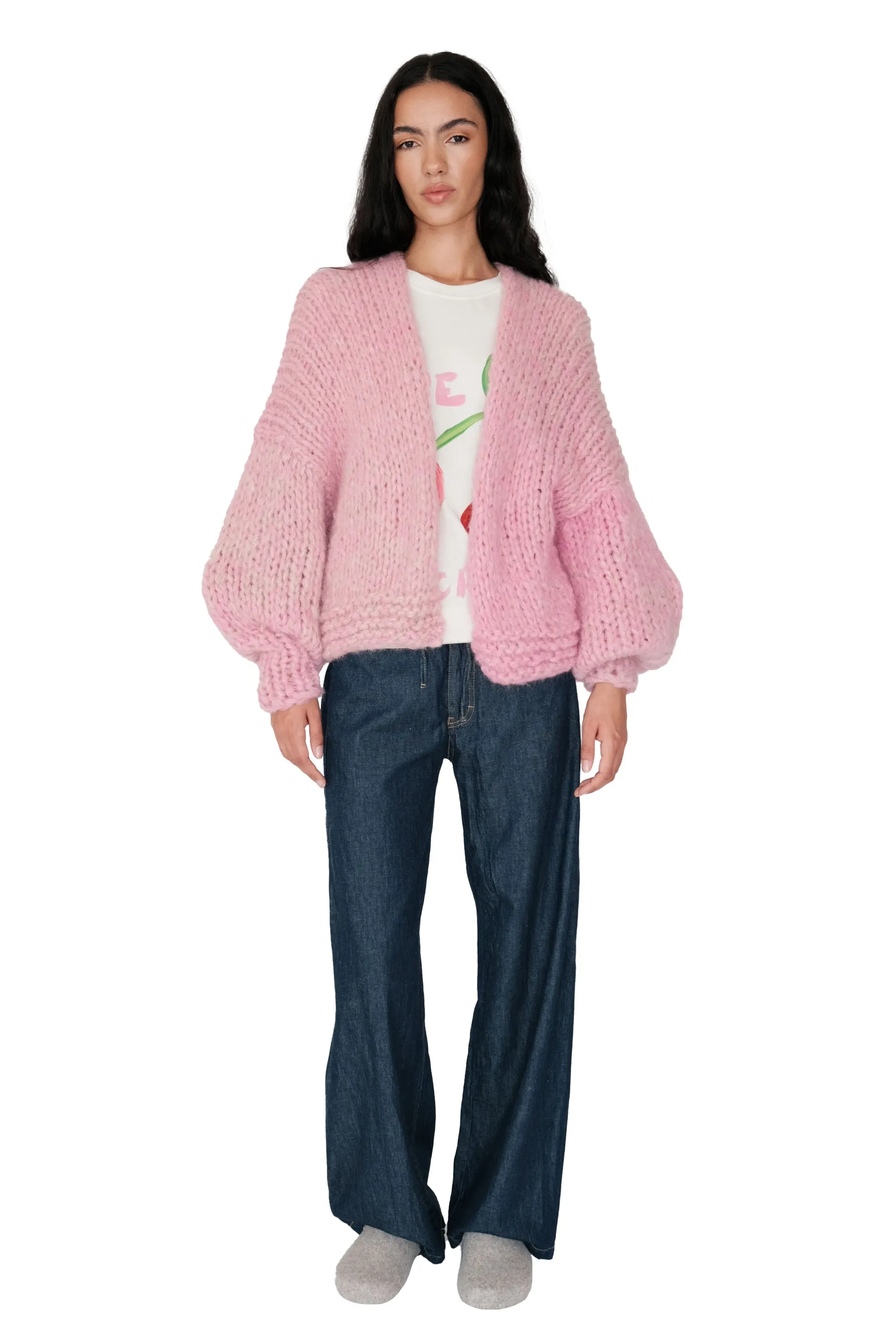 Pink Fluffy Chunky Knit Cardigan