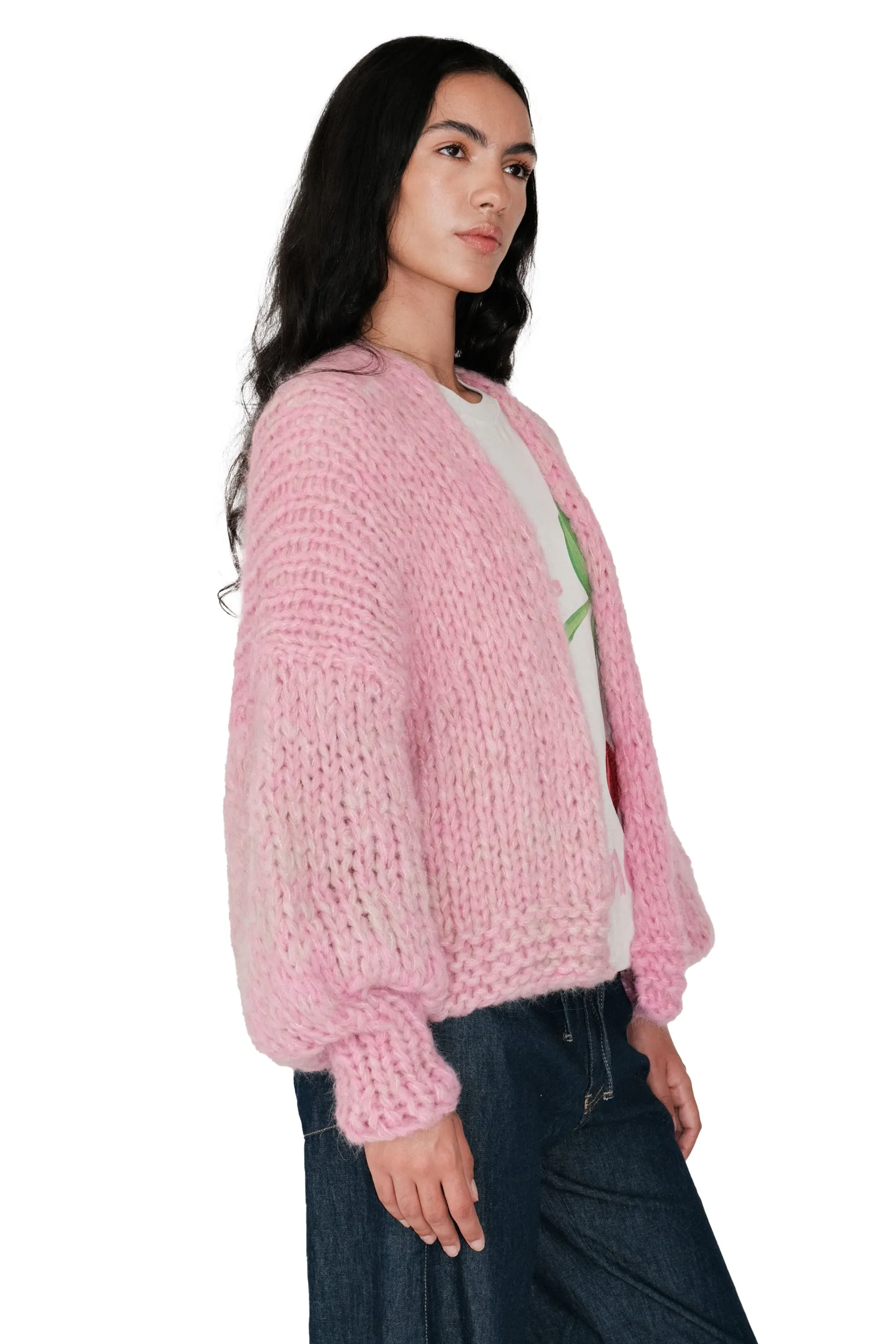 Pink Fluffy Chunky Knit Cardigan