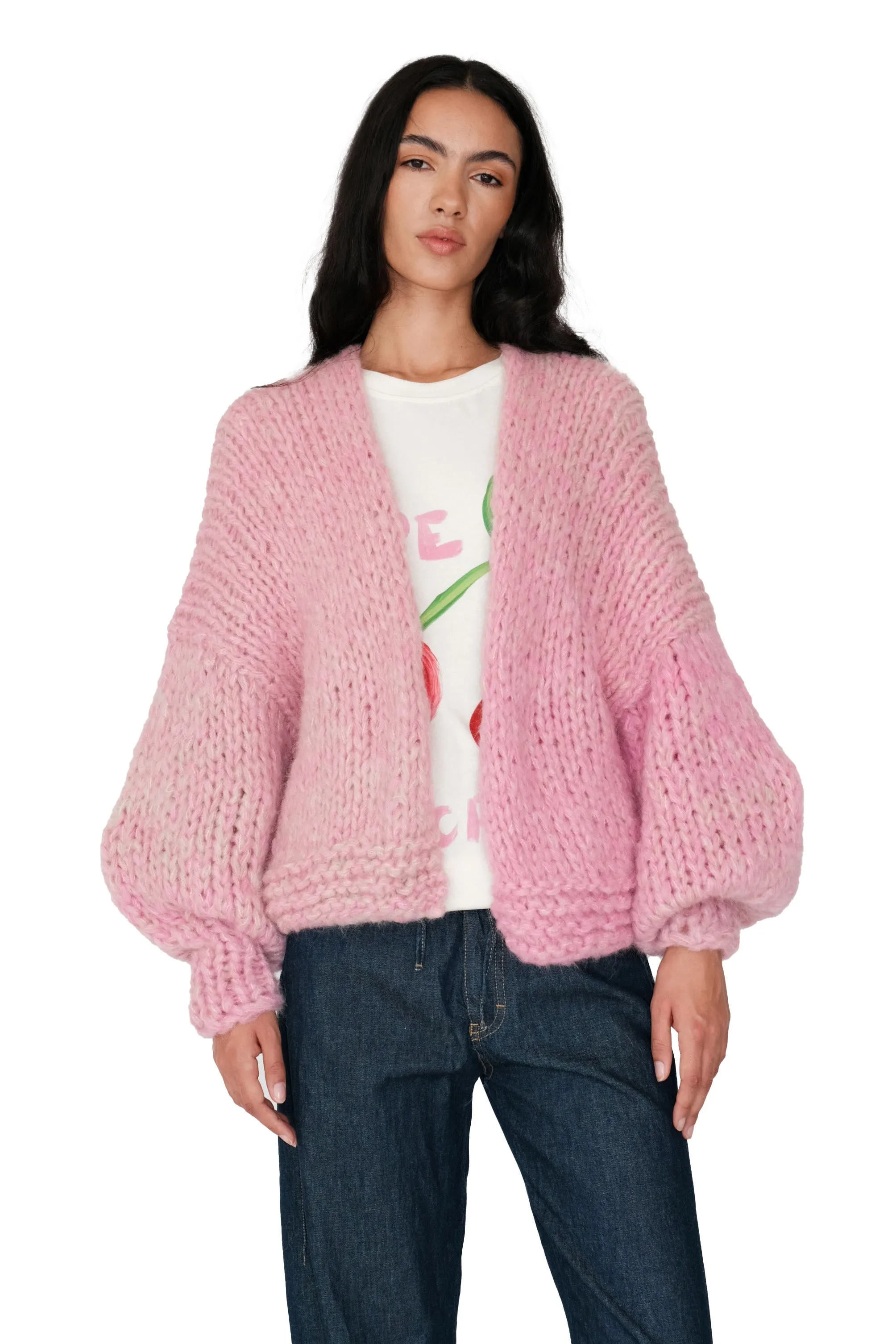 Pink Fluffy Chunky Knit Cardigan