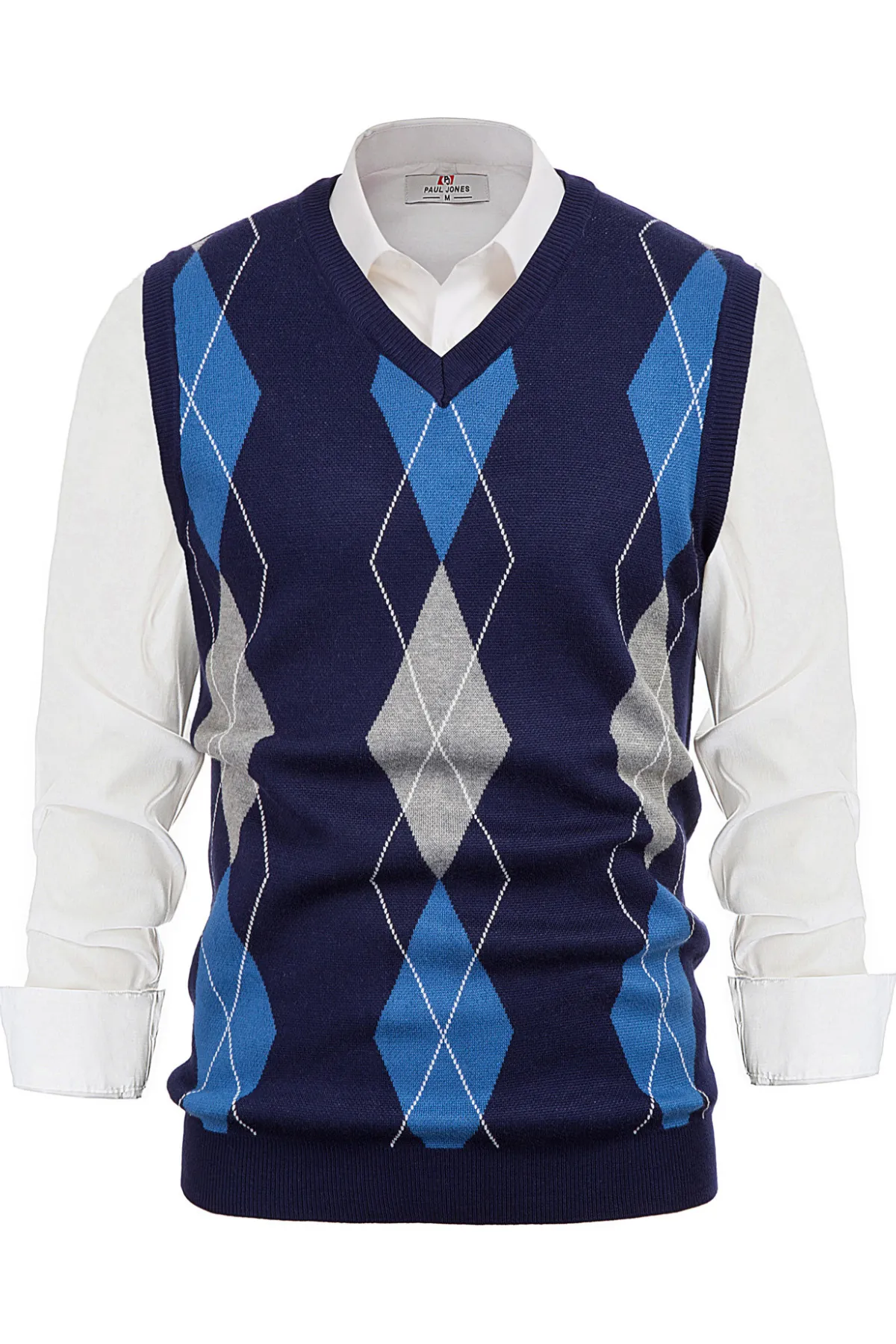 Pj Paul Jones Men's Soft Argyle Sweater Vest Slim Fit V-Neck Knitted Pullover Vest