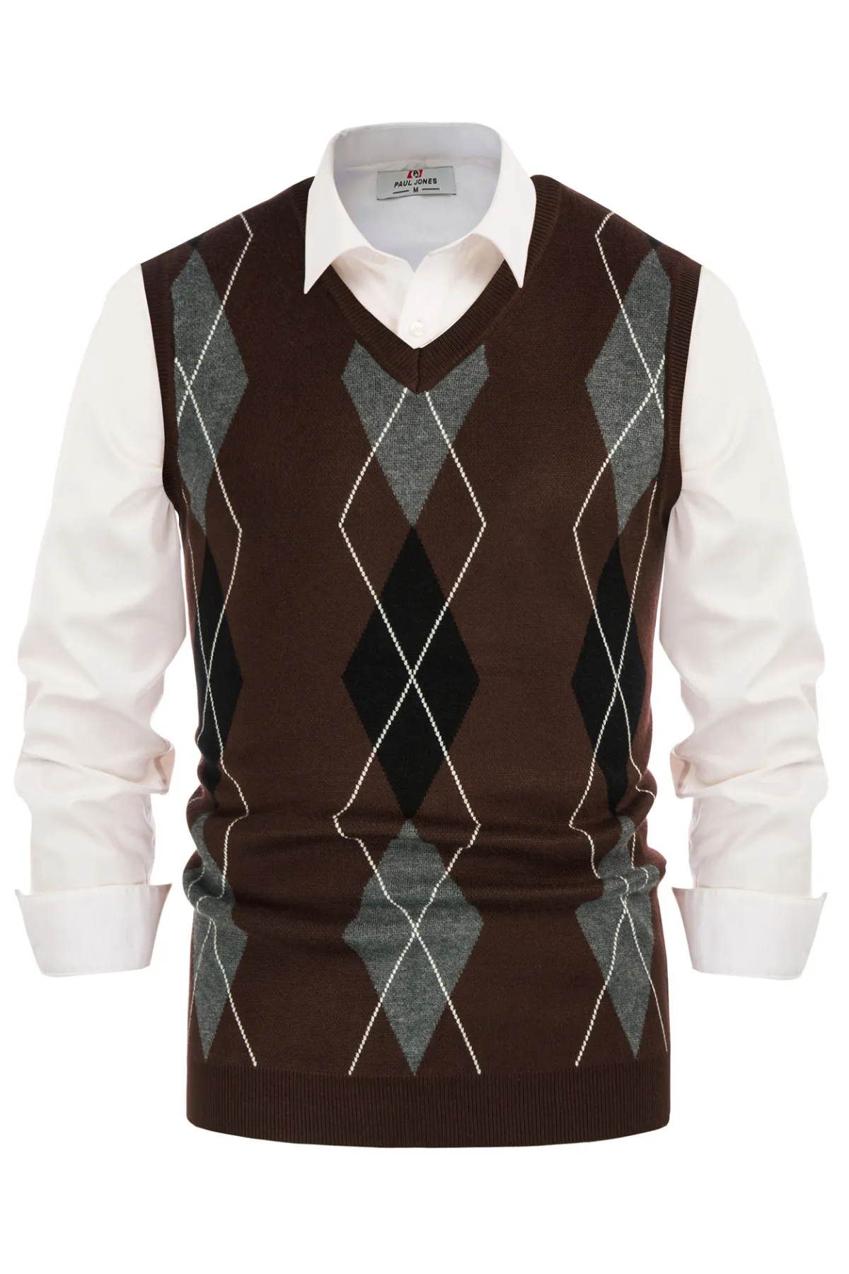 Pj Paul Jones Men's Soft Argyle Sweater Vest Slim Fit V-Neck Knitted Pullover Vest