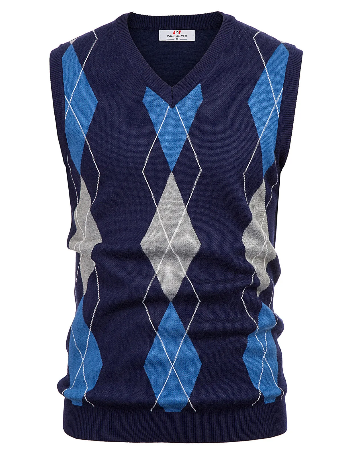 Pj Paul Jones Men's Soft Argyle Sweater Vest Slim Fit V-Neck Knitted Pullover Vest