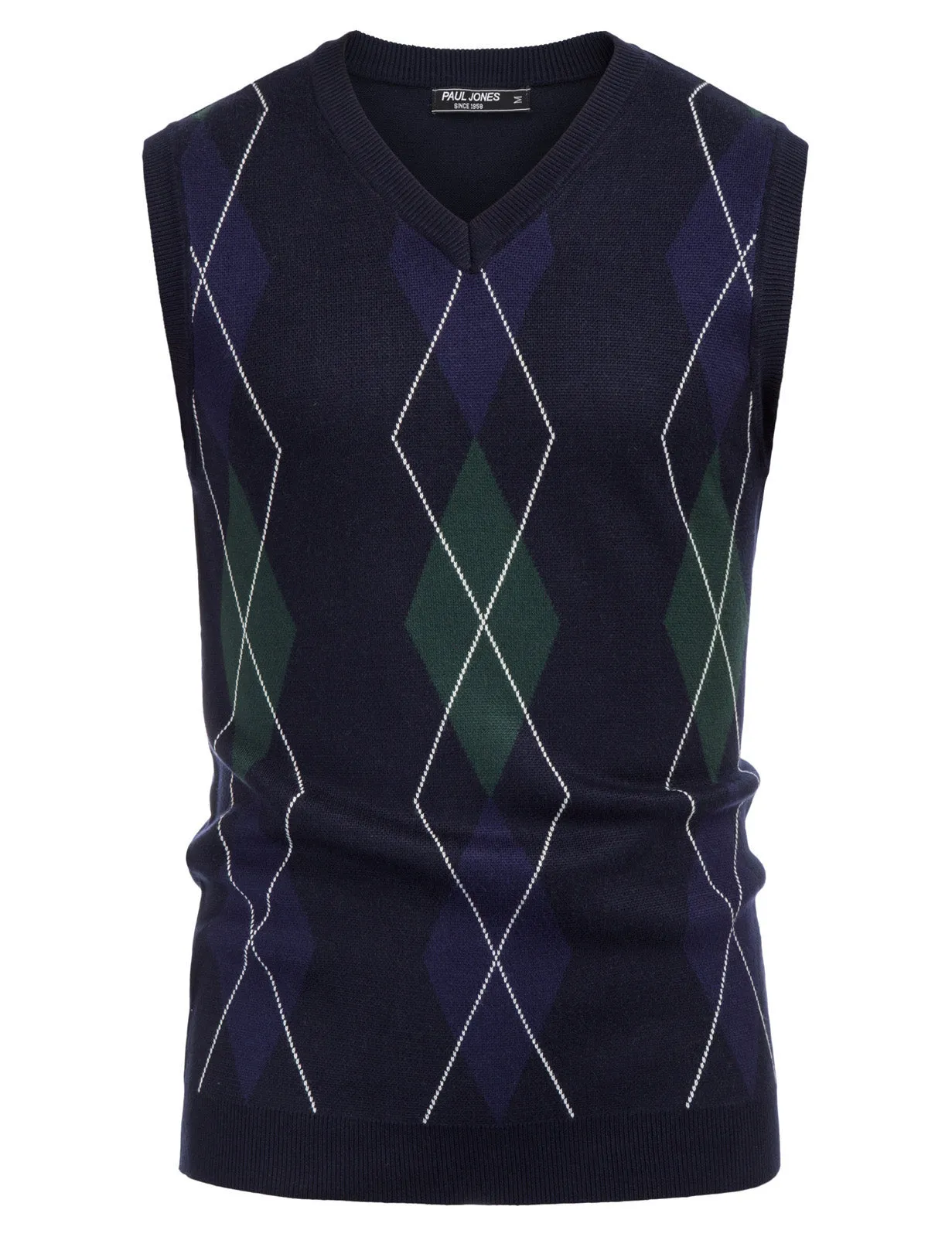 Pj Paul Jones Men's Soft Argyle Sweater Vest Slim Fit V-Neck Knitted Pullover Vest