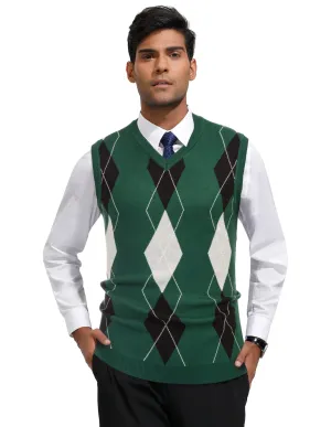 Pj Paul Jones Men's Soft Argyle Sweater Vest Slim Fit V-Neck Knitted Pullover Vest