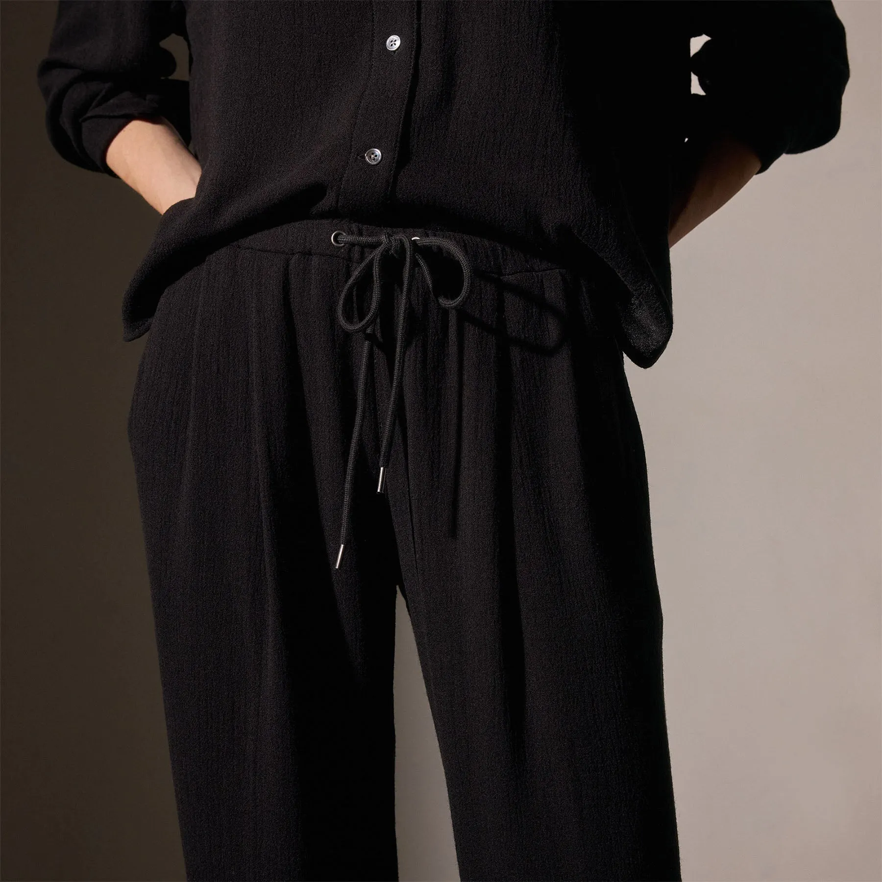 Pleated Wool Blend Pant - Black