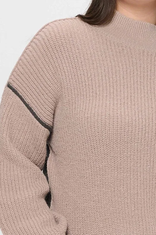 Plus Colorblock Mock Neck Exposed Seam Sweater MOCHA