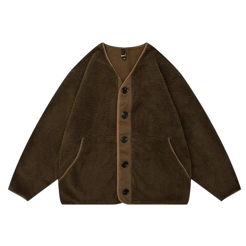 Polar fleece button front cardigan jacket