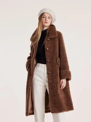 Pure Wool Lapel Velour Long Coat