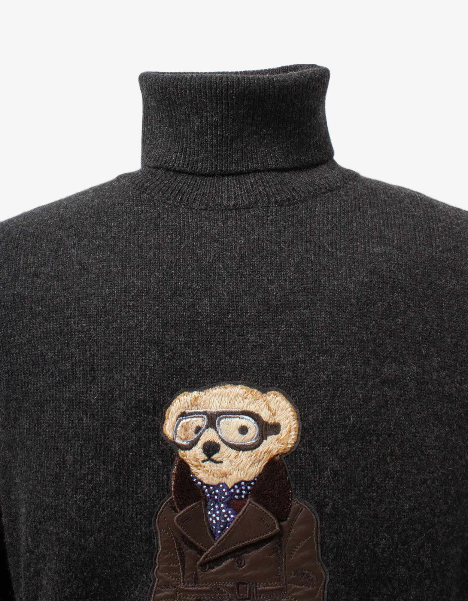 Ralph Lauren Purple Label Grey Aviation Bear Turtleneck Sweater