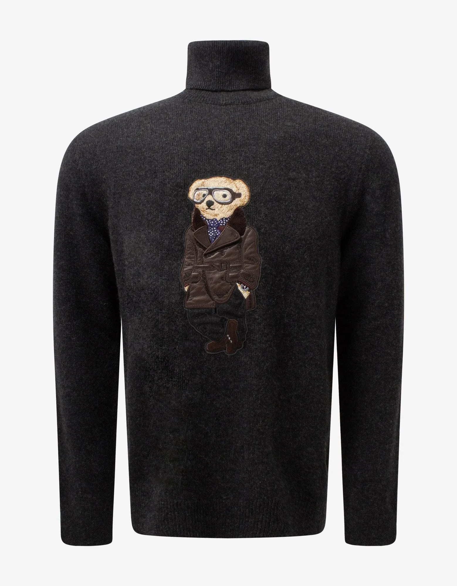 Ralph Lauren Purple Label Grey Aviation Bear Turtleneck Sweater