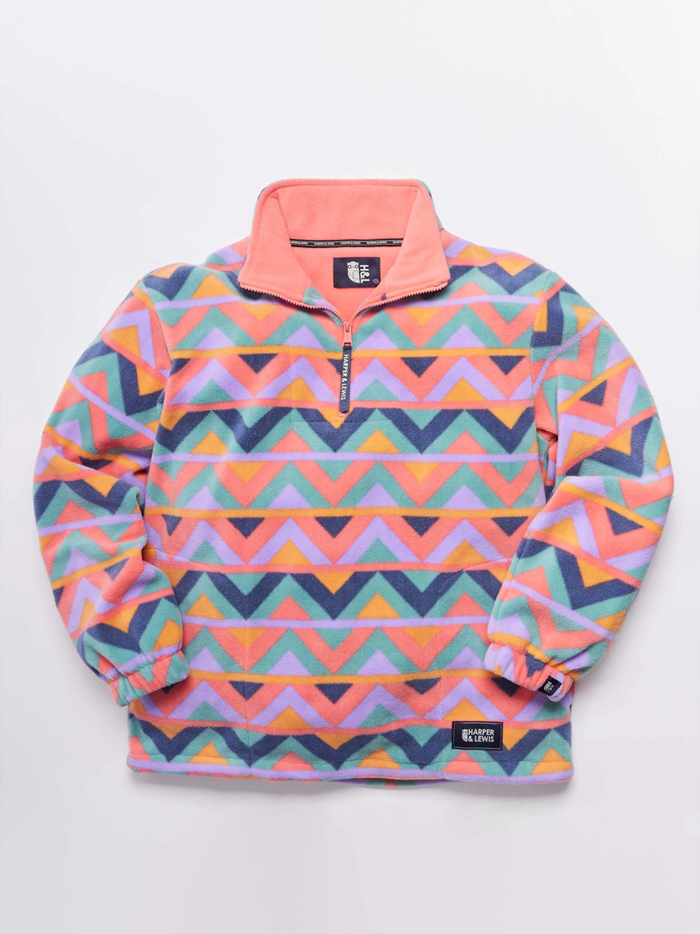 Raver Retro Pattern 1/4 Zip Fleece Coral & Airforce