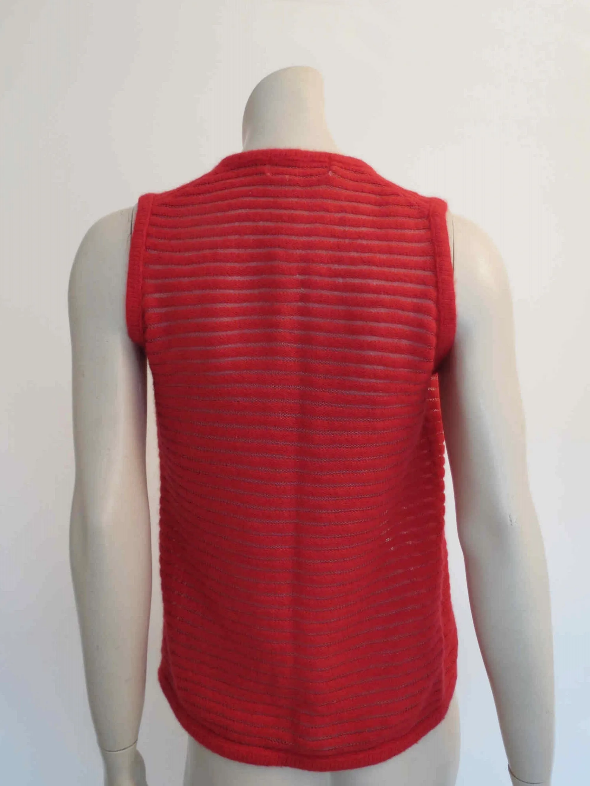 Red Lambswool Vest With Sheer Stripes - Bust 76 cm