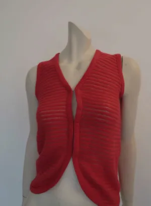 Red Lambswool Vest With Sheer Stripes - Bust 76 cm