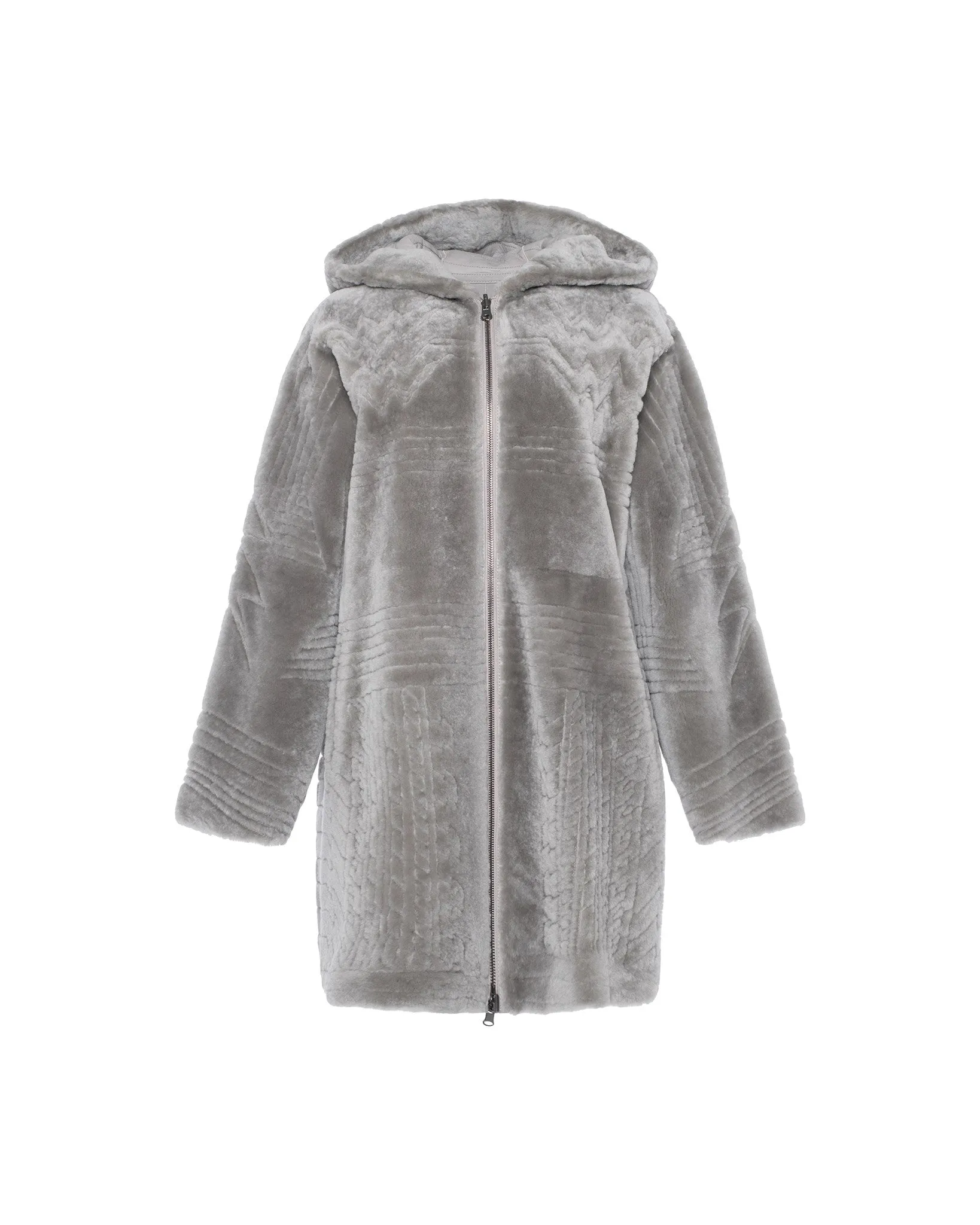 Reversible Select Shearling Lamb Parka with Grooved Pattern