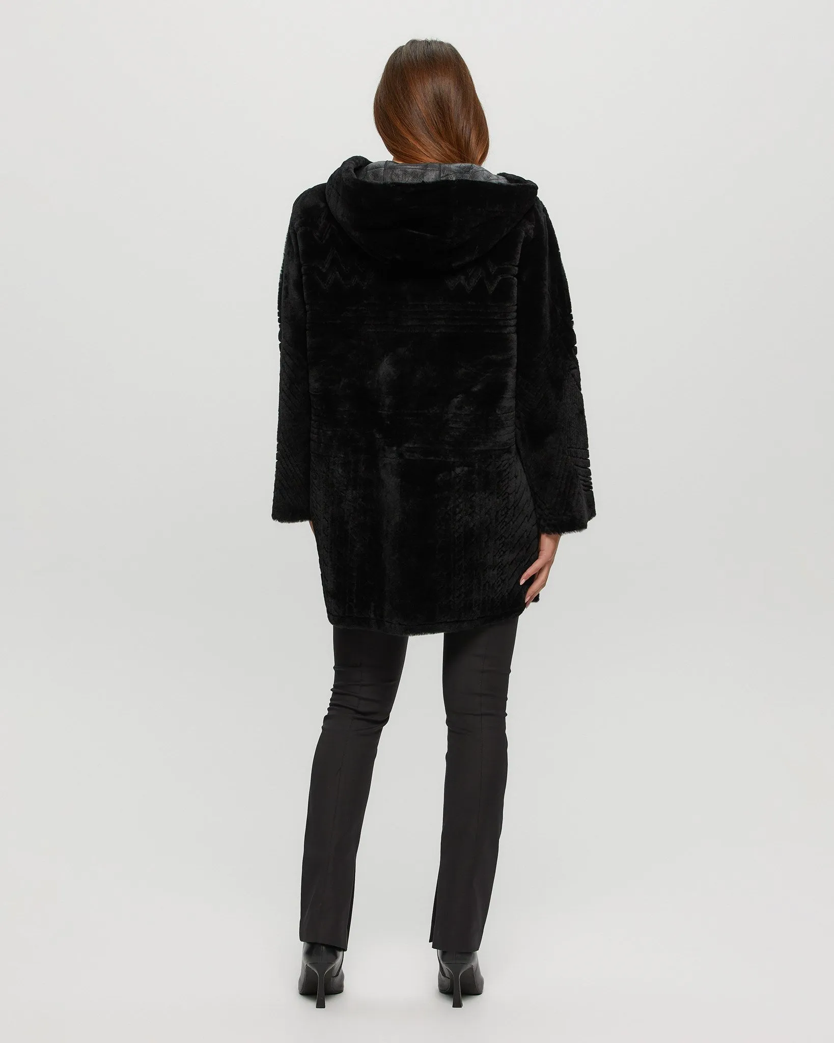 Reversible Select Shearling Lamb Parka with Grooved Pattern