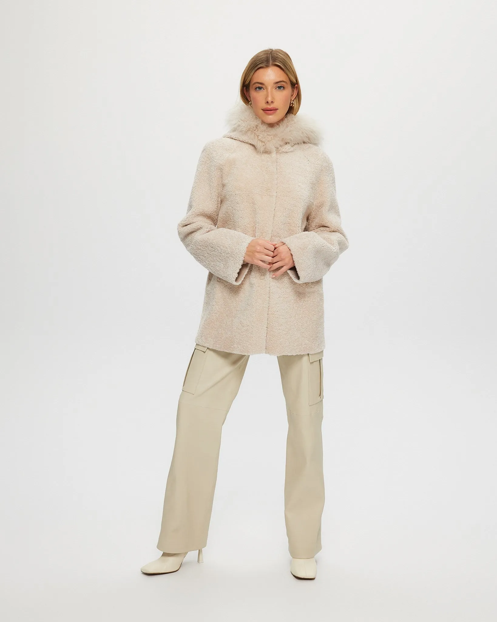 Reversible Shearling Lamb Parka with Select Cashmere Goat Hood Trim