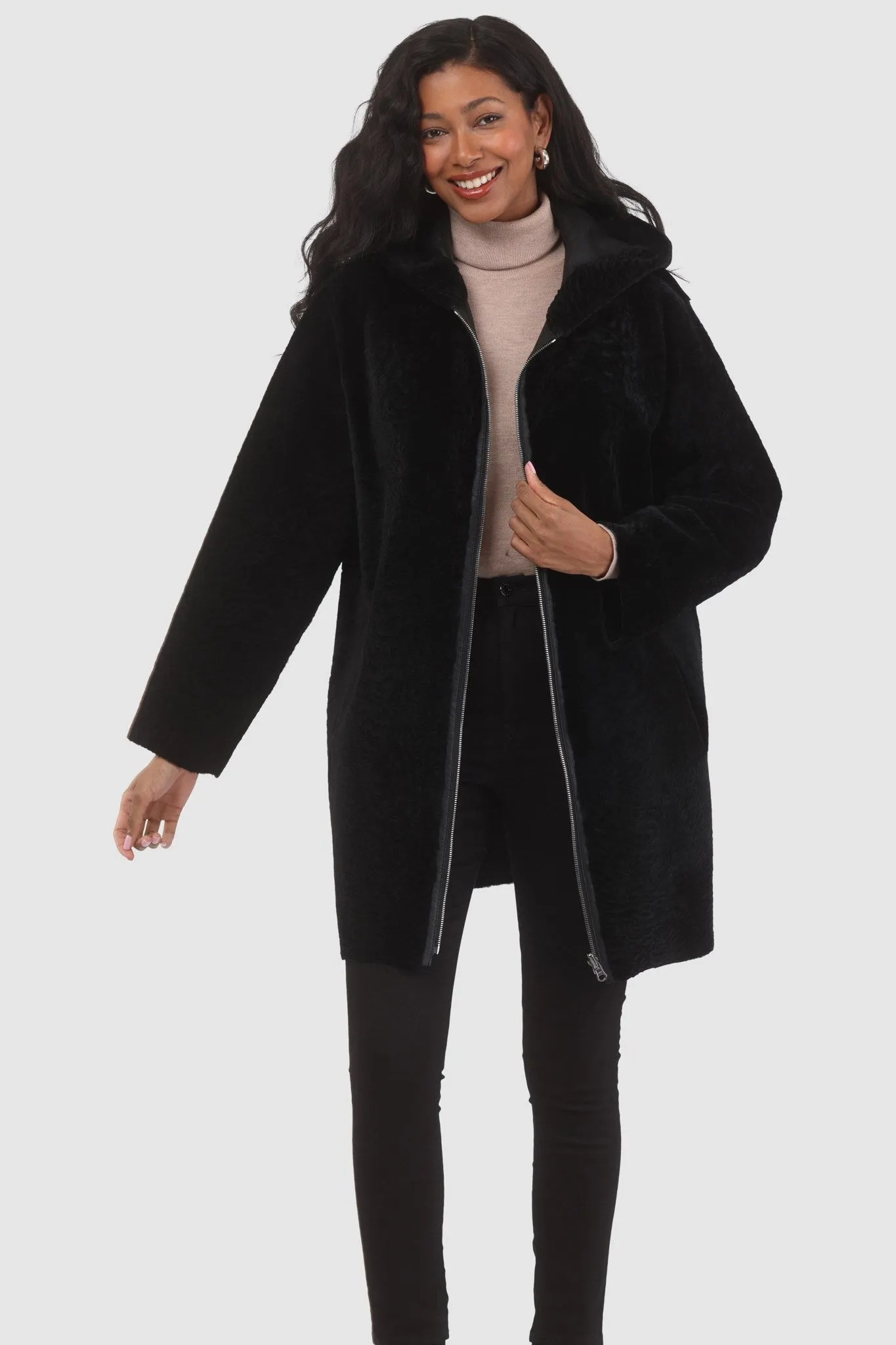 Reversible Textured Shearling Lamb Parka