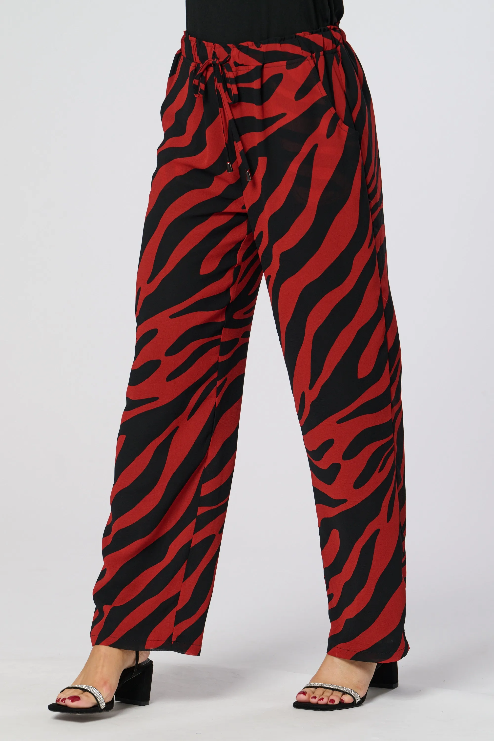 Saloos Zebra Print Lined Trousers with Side Pockets