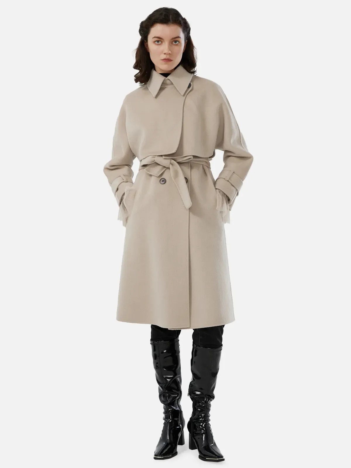 Short Coat Layer Two Piece Woolen Ensemble