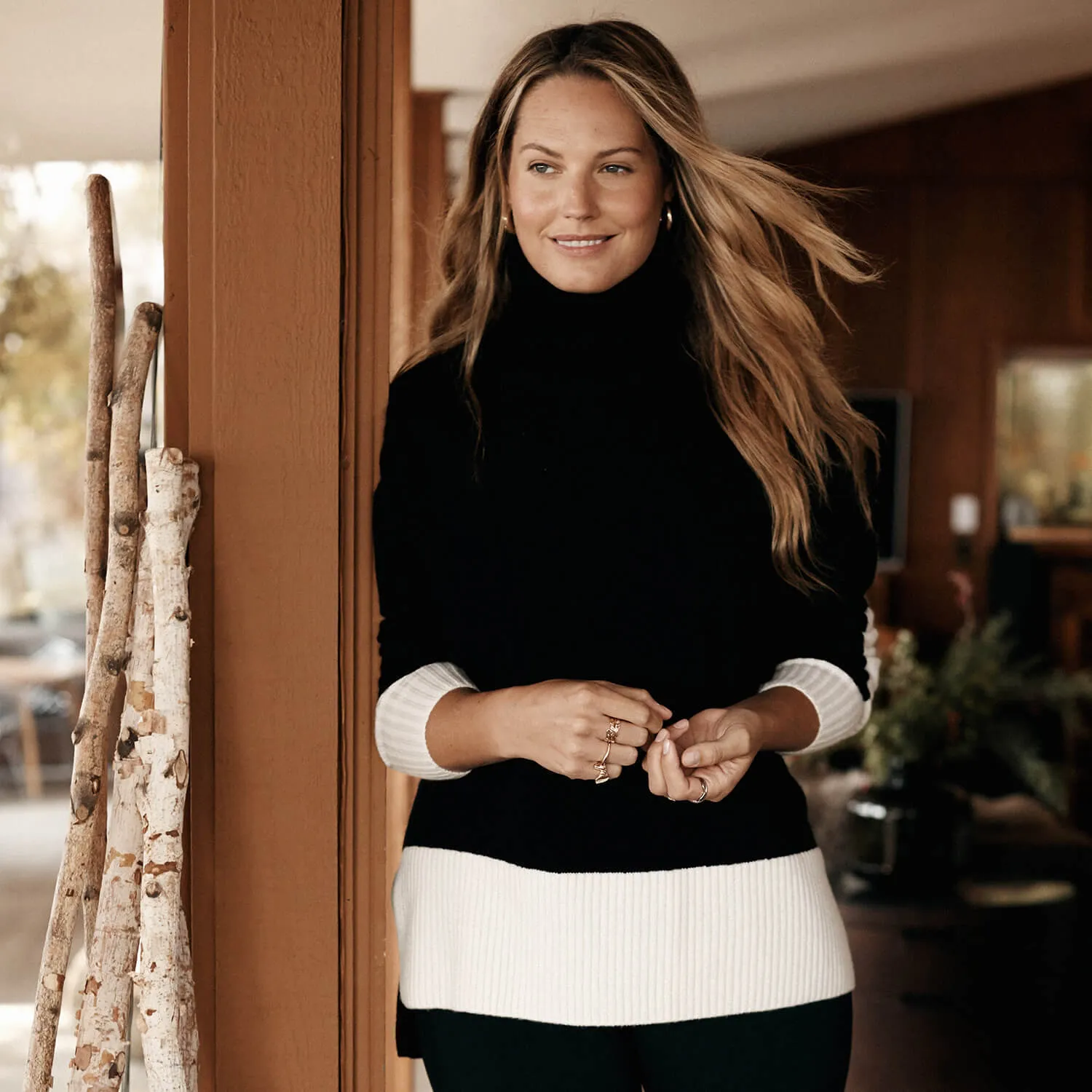 The Coziest Cashmere Blend Turtleneck - Sea Urchin & White Sand