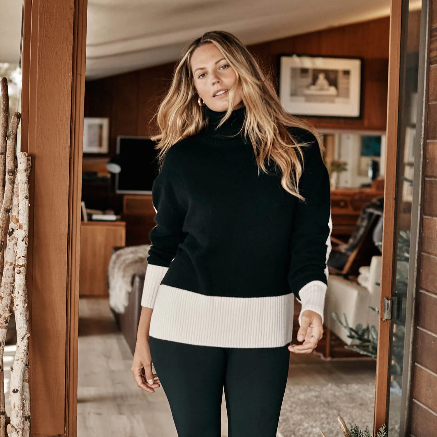 The Coziest Cashmere Blend Turtleneck - Sea Urchin & White Sand