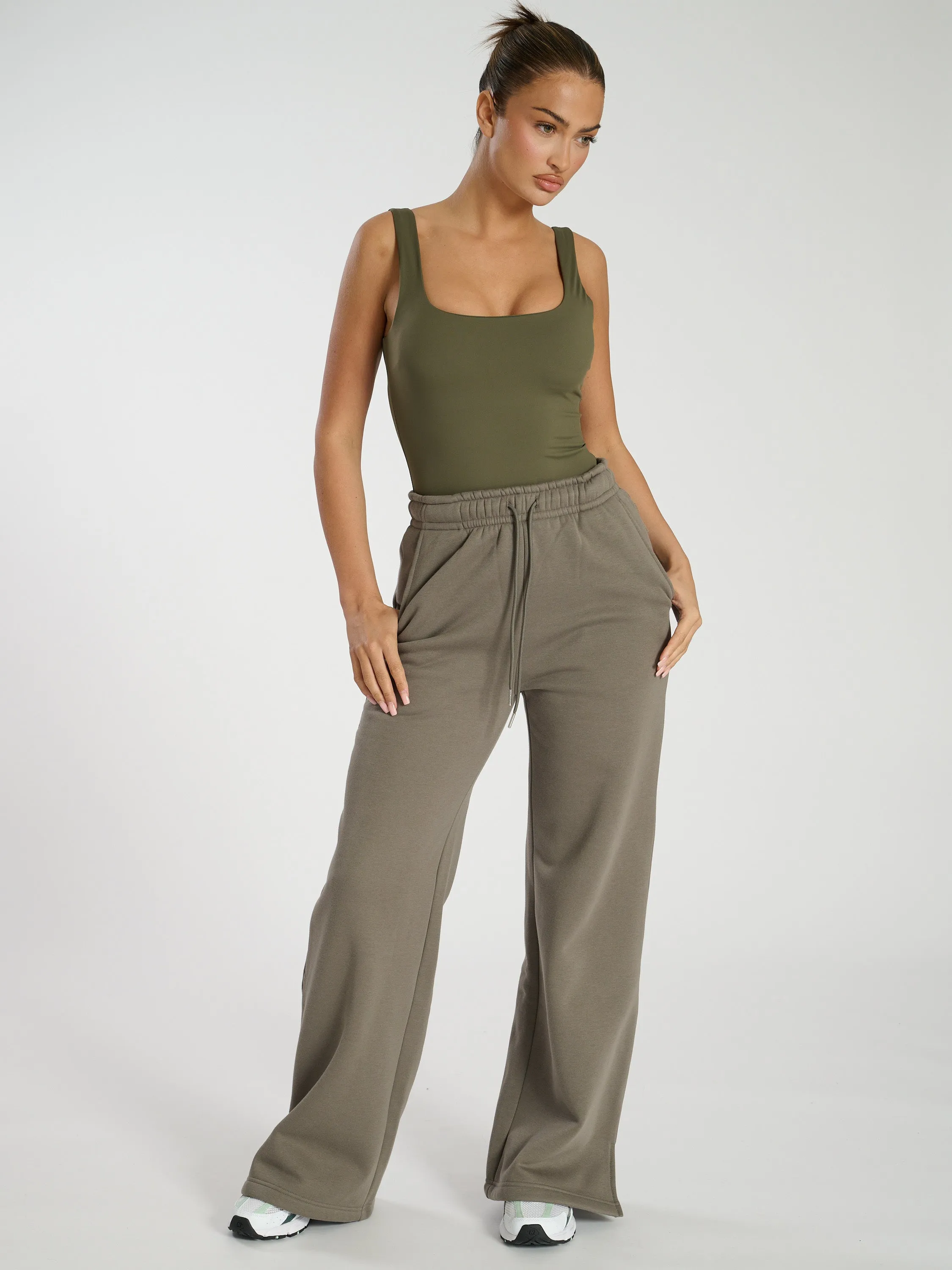 The 'Off Duty' Wide Leg Joggers In Khaki