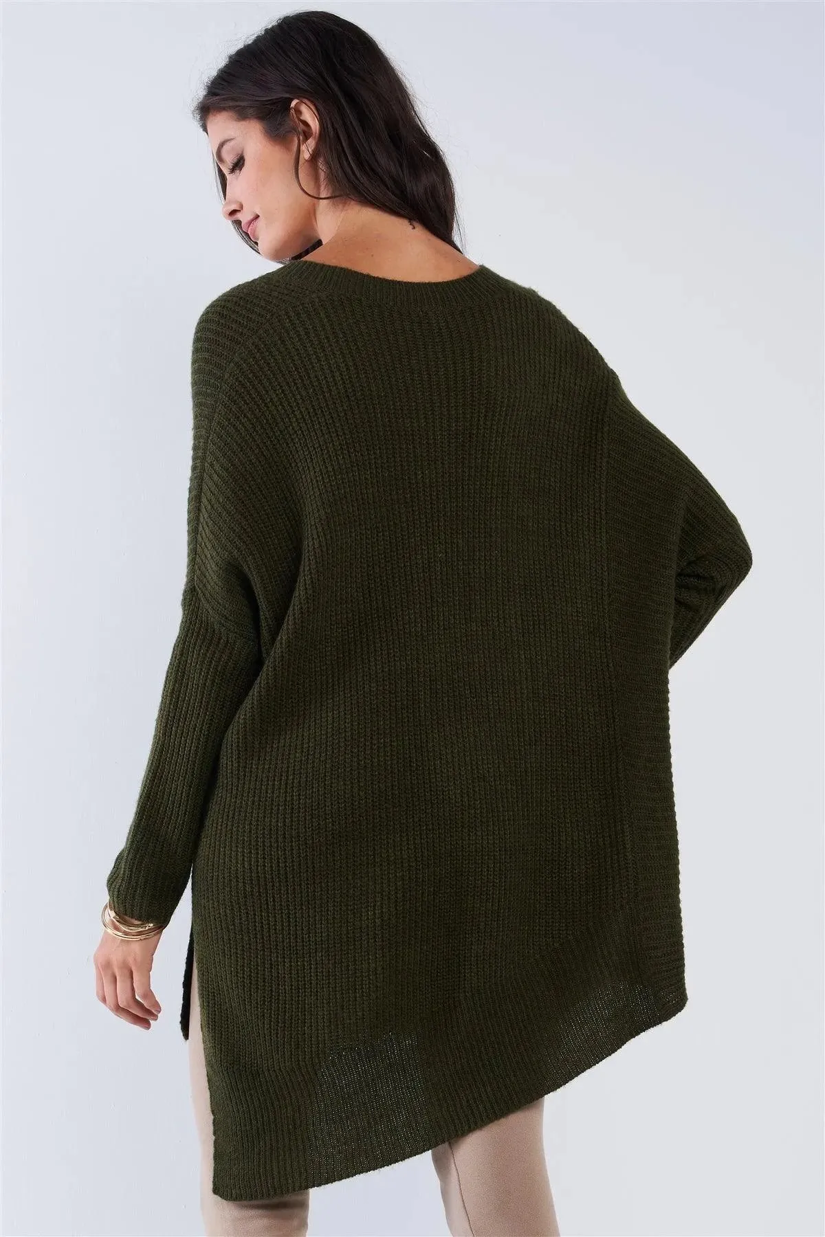 V-Neck Asymmetrical Oversized Long Sleeve Knit Top