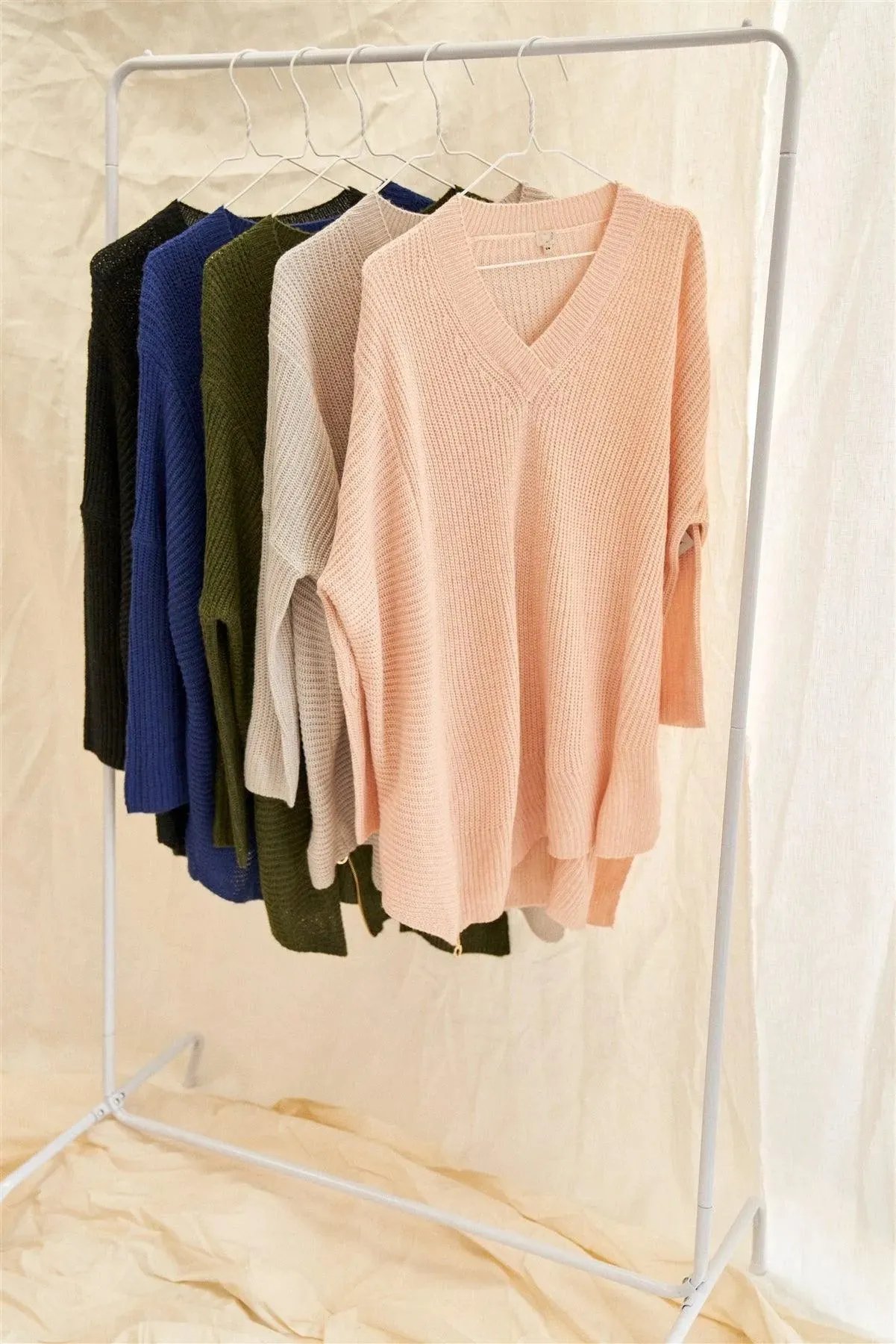 V-Neck Asymmetrical Oversized Long Sleeve Knit Top