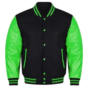 Varsity Jacket -  Black  Kelly Green