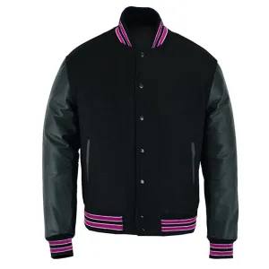 Varsity Jacket - Solid Black/Multi Hotpink Trim