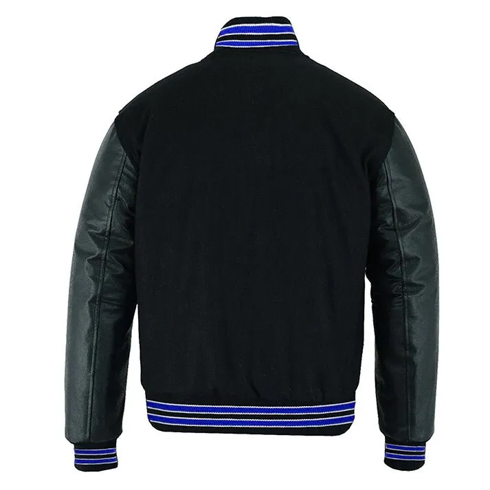 Varsity Jacket - Solid Black/Multi Royal Blue Trim