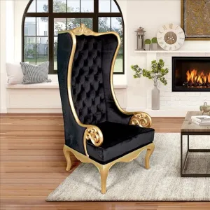 Venetian Doge’s  Palace Wingback Great Golden Throne Black Chair With Real Gold Leaf