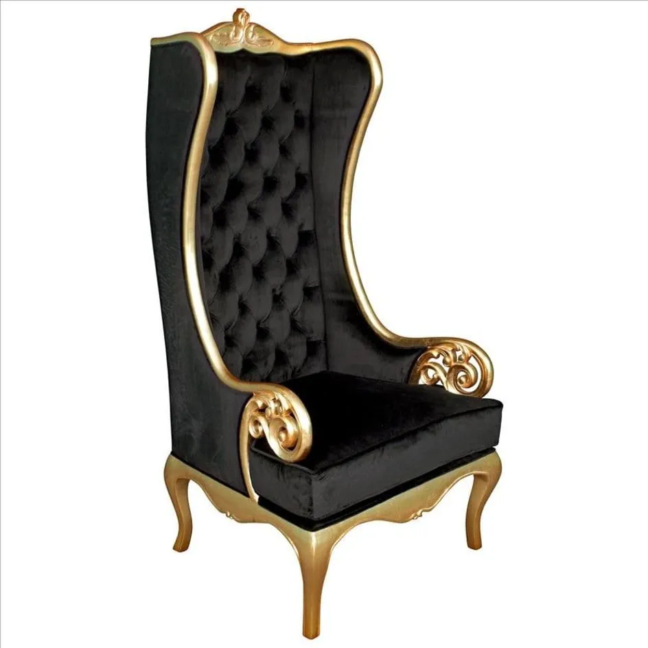 Venetian Doge’s  Palace Wingback Great Golden Throne Black Chair With Real Gold Leaf