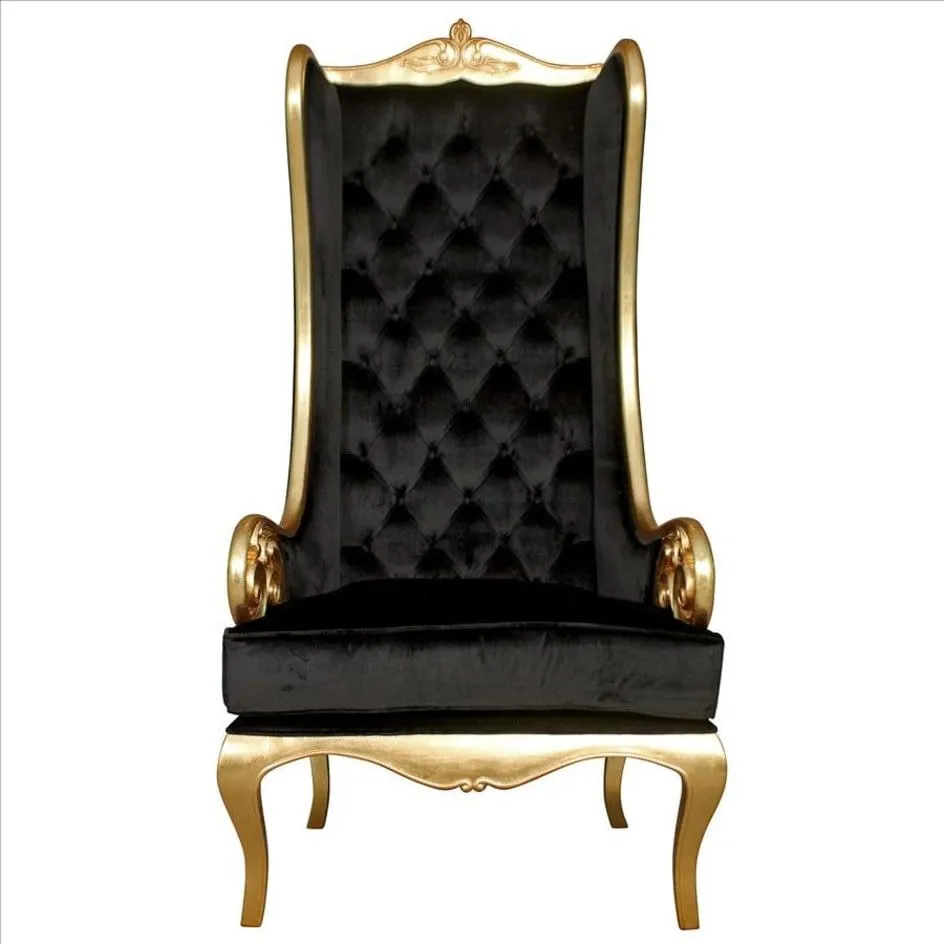 Venetian Doge’s  Palace Wingback Great Golden Throne Black Chair With Real Gold Leaf