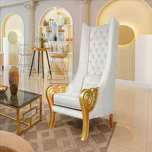 Venetian Doge’s Palace Wingback Great Golden Throne White Throne Chair With Real Gold Leaf